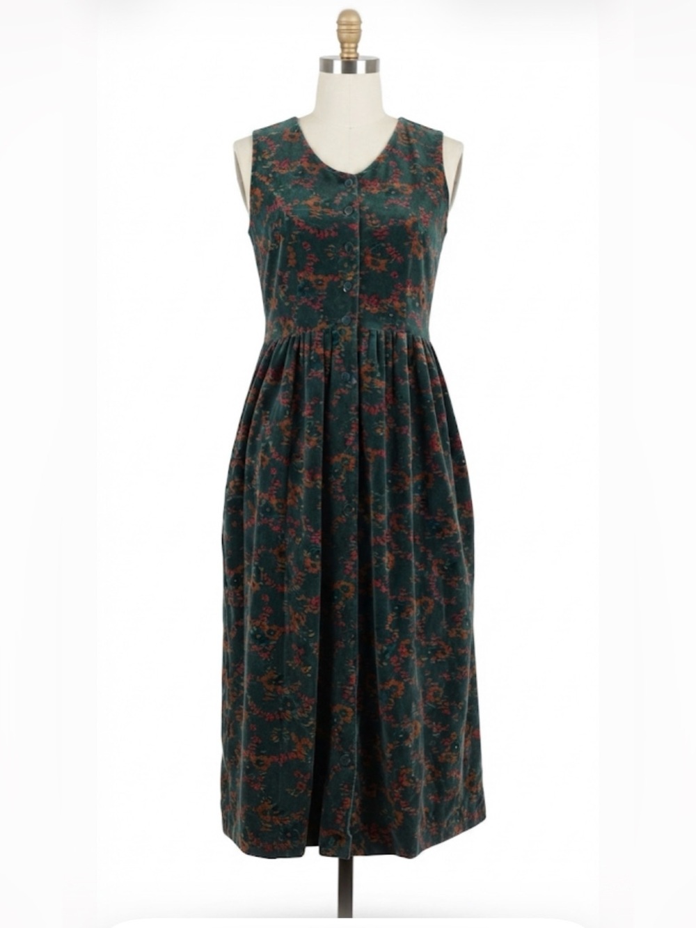 April Cornell Vintage Floral Velour Button Front MIDI Dress SMALL